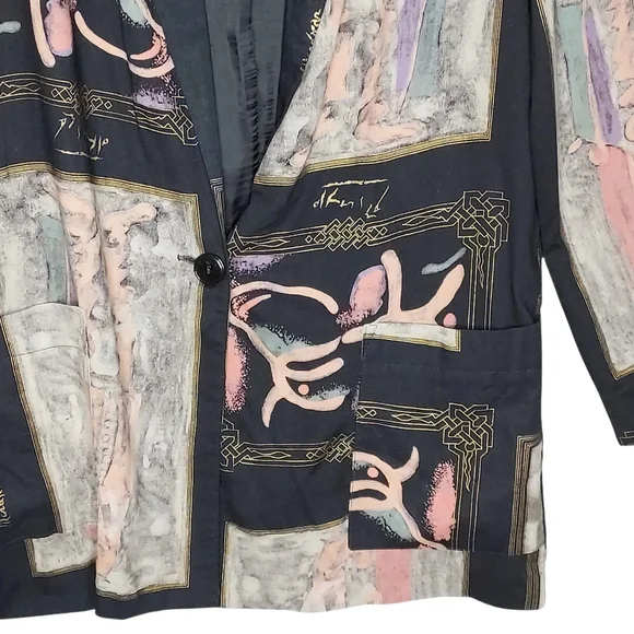 VTG USA Women L Boxy Lagenlook Art to Wear Light 80's Kimono Blazer - Picture 3 of 8